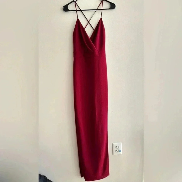 Windsor Strappy Dress Asymmetrical Slit, Red Wine Cocktail Dress, Size Small - Picture 3 of 16